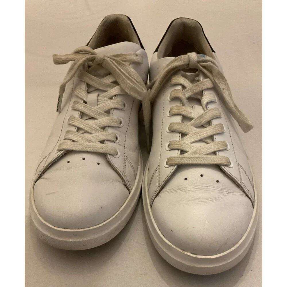 Tory Burch Howell Court Sneakers Titanium White Perfect Black Heel Tabs Size 9.5